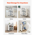 SucceBuy Rolling Library Book Cart 330lbs Capacity 30.3x15x48.0In Single Sided V-Shaped Shelves w/ 3 In Lockable Wheels for Home
