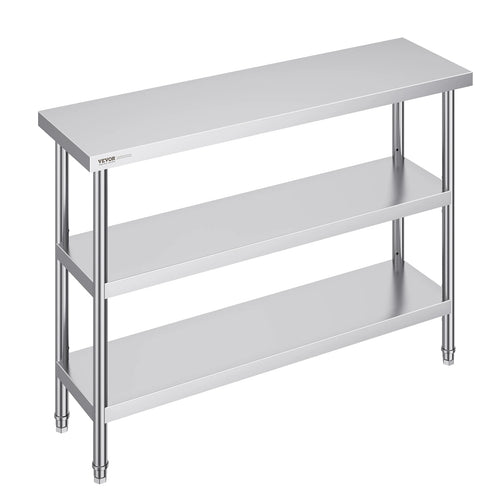 SucceBuy Stainless Steel Food Prep Table Commercial Kitchen Worktable w/Adjustable Undershelf Heavy Duty Prep Table Metal Table