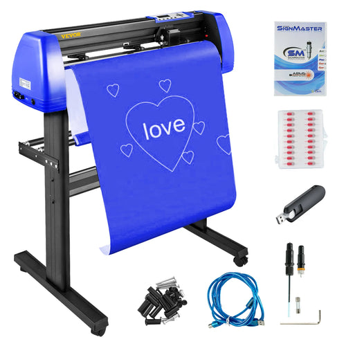 SucceBuy 28 Inch Vinyl Plotter Sign Cutting Machine Software Signmaster Windows Compatible System 20 Blades LCD Black for Crafts