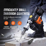Amocart 1400W Demolition Jack Hammer Electric Jackhammer Heavy Duty 2900 BPM Concrete Breaker 2pcs Chisels Bits Chipping