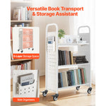 SucceBuy Rolling Library Book Cart 330lbs Capacity 30.3x15x48.0In Single Sided V-Shaped Shelves w/ 3 In Lockable Wheels for Home