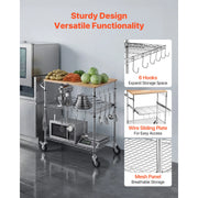 Charger l'image dans la visionneuse de galerie, SucceBuy Kitchen Utility Cart 3 Tier Adjustable Wire Storage Rack with Wood Tabletop and Handle Bar 661 lbs Steel Work Table
