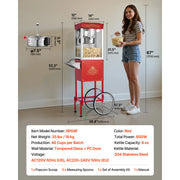 Load image into Gallery viewer, Amocart Popcorn Machine with Cart Stainless Steel Kettle Popcorn Maker with 2-Button Control Glass Wall PC Door 1 Scoop 3 Spoon
