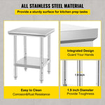 Amocart Stainless Steel Table for Prep & Work Metal Commercial Kitchen Heavy Duty Table with Adjustable Under Shelf and Foot