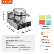 Charger l'image dans la visionneuse de galerie, Amocart Commercial Waffle Maker 1230W Round Waffle Baker Machine Non-Stick Stainless Steel Belgian Waffle Iron w/ TIme Control
