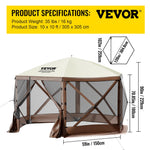 Amocart Pop-up Camping Gazebo Camping Canopy Shelter 6 Sided 12' x 12' / 10' x 10' Sun Shade Tents & Canopies Camping & Hiking