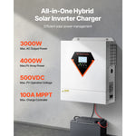 SucceBuy Hybrid Solar Inverter 3000W All in One Pure Sine Wave Charger, Built-in 100A MPPT Solar Controller for Off-Grid System