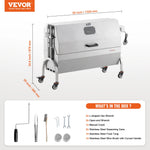 SucceBuy Rotisserie Grill with Hooded Cover BBQ Whole Pig Lamb Goat Charcoal Spit Grill Electric Motor Stainless Steel Roaster