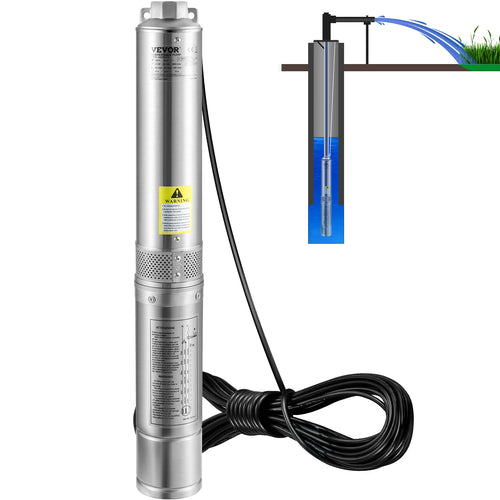 Amocart Deep Well Submersible Pump 0.5/1/1.5/2/3 HP 230V/60Hz Stainless Steel Water Pumps for Industrial, Irrigation & Home Use