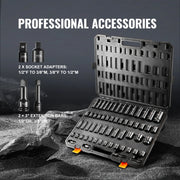 Load image into Gallery viewer, Amocart 3/8" &amp; 1/2" Drive Impact Socket Set 59 PCS Socket Set SAE 5/16" to 1-1/4" Metric 6-32mm 6 Point Cr-Mo Alloy Steel Set
