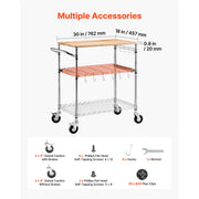 Charger l'image dans la visionneuse de galerie, SucceBuy Kitchen Utility Cart 3 Tier Adjustable Wire Storage Rack with Wood Tabletop and Handle Bar 661 lbs Steel Work Table
