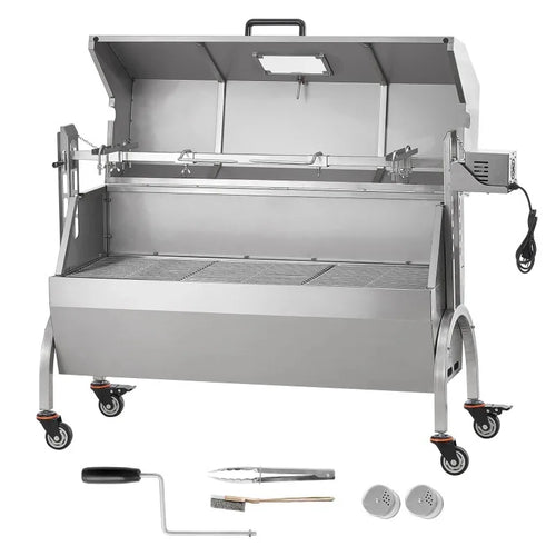 Amocart Rotisserie Grill with Hooded Cover BBQ Whole Pig Lamb Goat Charcoal Spit Grill Electric Motor Stainless Steel Roaster