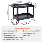 with 360°Swivel Wheels Ergonomic Storage Handle for Warehouse/Garage/Cleaning Amocart 2/3 Shelf Utility Service Cart Heavy Duty