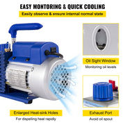Load image into Gallery viewer, Amocart 3CFM 1/4HP Single Stage Air Vacuum Pump HVAC R134a R12 R22 R410a A/C Refrigeration Kit AC Manifold Gauge R134 Can Tap
