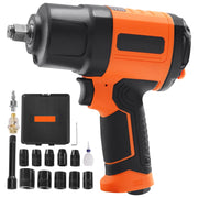 Charger l'image dans la visionneuse de galerie, Amocart Lightweight 4.6 lb Design Pneumatic Impact Gun with 11-PCS 1/2-Inch Drive CR-V Steel Impact Socket Set &amp; Carrying Case
