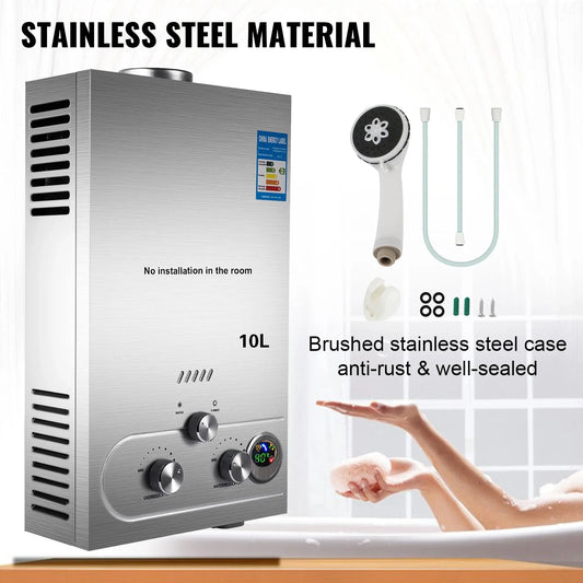 Gas LPG Water Heater 6/8/10/16/18L Propane  Portable Instand LPG Wall-Mounted Tankless Water Heater Digital Display