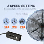 SucceBuy 4 Sizes Wall-Mount Misting Fan 3-speed IP44 Waterproof Oscillating Wall Fan Max. 9500 CFM Wall Mounted Fan for Home