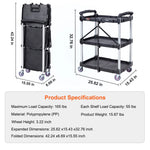 Amocart 3 Tier Folding Rolling Utility Cart Storage Shelf Movable Gap Rack Serving Cart Slide Organizer for Kitchen Bathroom