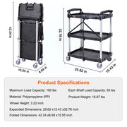 Bild in Galerie-Viewer laden, Amocart 3 Tier Folding Rolling Utility Cart Storage Shelf Movable Gap Rack Serving Cart Slide Organizer for Kitchen Bathroom
