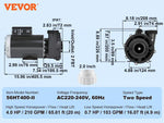 SucceBuy 2 Speed SPA Pump 48/56-Frame AC110-120V SPA Pump 1.5HP/3HP/4HP High Speed 2'' Port 90° Rotational Interface for Hot Tub