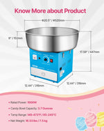 Amocart Electric Cotton Candy Machine 1000W Commercial Candy Floss Maker with Stainless Steel Bowl for  Birthday Family Party