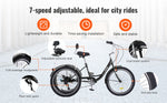 Amocart 20inch 7 Speed Adult Tricycles Bike Adult Trikes 3-Wheeled Bicycles Carbon Steel Cruiser Bike with Basket