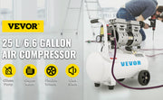 Charger l'image dans la visionneuse de galerie, Amocart 25/60L Air Compressor 110V/240V Silent Oil-Free Compressor 750W 1 HP For Home Repair Tire Inflation Whisper Compressor
