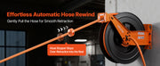 Charger l'image dans la visionneuse de galerie, SucceBuy Retractable Air Hose Reel Auto Rewind Air-Compressor Hoses Reel with 5 ft Lead in Ceiling/Wall Mount Steel Double Arm

