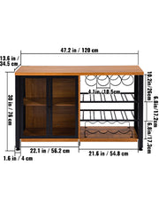 Bild in Galerie-Viewer laden, Amocart 47/55inch Industrial Bar Cabinet Wine Bar Cabinet Table with Wine Rack &amp; Glass Holder for Dining Living Room Rustic Oak
