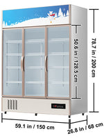 SucceBuy Triple Swing Door Commercial Refrigerator Display Fridge Upright Beverage Cooler Glass Door with LED Light