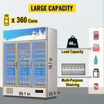 SucceBuy Triple Swing Door Commercial Refrigerator Display Fridge Upright Beverage Cooler Glass Door with LED Light