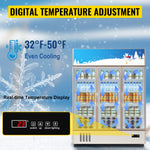 SucceBuy Triple Swing Door Commercial Refrigerator Display Fridge Upright Beverage Cooler Glass Door with LED Light