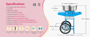 Charger l'image dans la visionneuse de galerie, Amocart Electric Cotton Candy Machine with Cart Commercial Candy Floss Maker with 20.5 in Stainless Steel Bowl, Sugar Scoop
