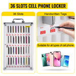 Amocart 36 Slots Cell Phone Cabinet Silver Aluminum Alloy Pocket Chart Wall Mounted Storage Locker Box for Classroom Office Gym