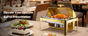 Load image into Gallery viewer, Amocart 9Qt Roll Top Chafing Dish Buffet Stainless Steel Chafer with Full Size Pan Visible Lid Rectangle Catering Warmer Server
