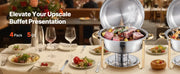 Charger l'image dans la visionneuse de galerie, Amocart 4 Pack Chafing Dish Buffet Set Stainless Steel Chafer w/4 Full Size Pan Round Catering Warmer Server for Party Banquets
