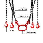 SucceBuy Lifting Chain Sling Lifts 5Tonne 1.5M 3M 4M X 5/16 Inch Heavy Duty With 4 Legs Grade Hooks and Adjuster G80 Alloy Steel
