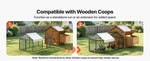 SucceBuy Metal Chicken Coop with Waterproof Cover & Doors Spire Roof Poultry Run Compatible w/ Wooden Coops for Rabbit Hen Goose