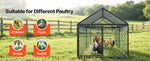 SucceBuy Metal Chicken Coop with Waterproof Cover & Doors Spire Roof Poultry Run Compatible w/ Wooden Coops for Rabbit Hen Goose