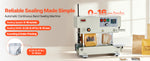Amocart Continuous Bag Band Sealing Machine 0.24-0.47in Width Vertical Band Sealer with Roller Printing for 0.001-0.03in Bags
