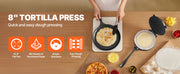 Charger l'image dans la visionneuse de galerie, Amocart 8 10 Inch Tortilla Press Cast Iron Tortilla and Roti Maker Heavy Duty Tortilladora Press Pataconera Makers w/Handle
