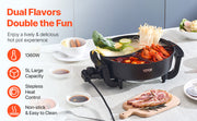 Load image into Gallery viewer, SucceBuy Electric Hot Pot 5 L Double-flavor Shabu Shabu Pot Non-Stick Electric Cooker with Divider Glass Lid for 6-10 People
