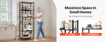 SucceBuy Foldable Storage Shelf Metal Rack Shelving Unit No Assembly Organizer Shelf with 5 Wheels & 4 Hooks for Kitchen Black