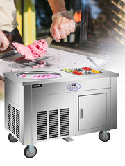 Charger l'image dans la visionneuse de galerie, Amocart Commercial Fried Ice Cream Roll Machine w/ 6 Buckets Single Square Pan Stainless Steel Home Ice Cream Porridge Maker
