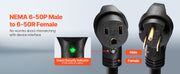 Charger l'image dans la visionneuse de galerie, Amocart 30-Amp 7500Watts / 50-Amp 12500 Watts Generator Extension Cord 50 Foot 250 Volts Heavy Duty Power Cable, NEMA 6-50P to 6-50R SWT Flexible Welder Extension Cord with Storage Bag for Generators
