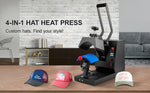 Amocart Hat Heat Press 4 in1 Cap Heat Press Machine 6x3inches Clamshell Transfer LCD Digital Timer Temperature Control