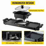 Amocart 2in1 Electric BBQ Pan Grill Hot Pot Multifunction Home Portable Smokeless Nonstick Detachable Hot Pot Barbecue Plate