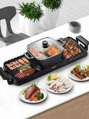 Charger l'image dans la visionneuse de galerie, Amocart 2in1 Electric BBQ Pan Grill Hot Pot Multifunction Home Portable Smokeless Nonstick Detachable Hot Pot Barbecue Plate
