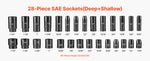 Amocart 26/65PCs US Drive Impact Socket Set Deep Standard Socket Set SAE Metric 6 Point CR-V Cr-Mo Alloy Steel Auto Repair