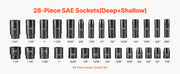 Charger l'image dans la visionneuse de galerie, Amocart 26/65PCs US Plus Drive Impact Socket Set Deep Standard Socket Set SAE Metric 6 Point CR-V Cr-Mo Alloy Steel Auto Repair
